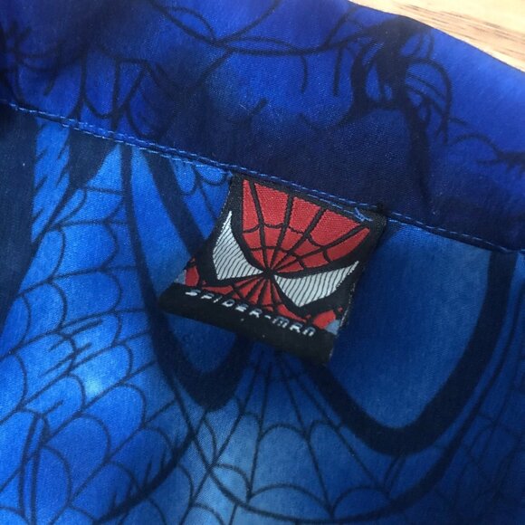 2002 RARE Marvel Tag SPIDER MAN Shirt Men's M Button Up Graphic All Over Blue - Picture 3 of 5